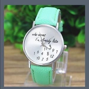 Women’s fashion watch, green vegan leather strap